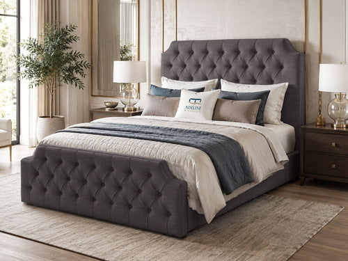 Elizabeth Button-Tufted Upholstered Sleigh Bed Set with Floor Standing Headboard, Footboard & Storage Upgrade Option