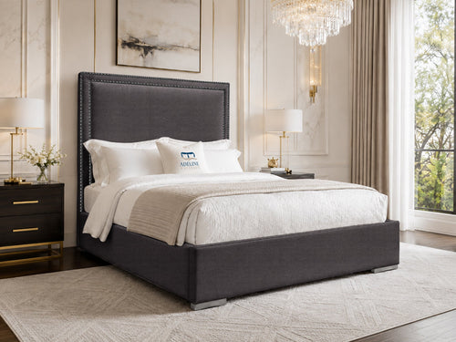 Bumper Beading Panel Upholstered Bed Set with Floor Standing Headboard, Footboard & Storage Upgrade Option