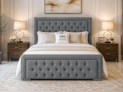 Hilton Button-Tufted Wingback Upholstered Bed Set with Floor Standing Headboard, Footboard & Storage Upgrade Option