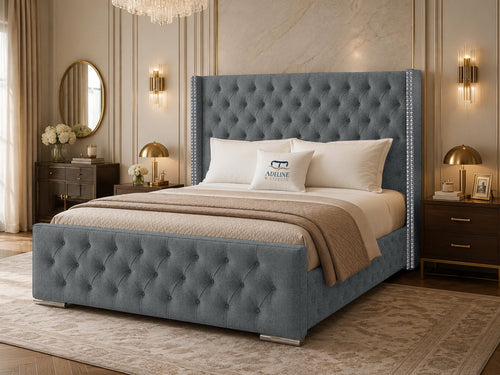 Duchess Button-Tufted Wingback Upholstered Bed Set with Floor Standing Headboard, Footboard & Storage Upgrade Option