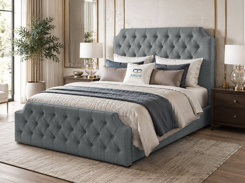 Elizabeth Button-Tufted Upholstered Sleigh Bed Set with Floor Standing Headboard, Footboard & Storage Upgrade Option