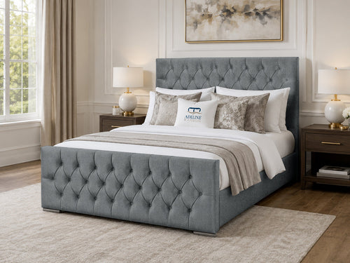 Arabella Button-Tufted Upholstered Bed Set with Floor Standing Headboard, Footboard & Storage Upgrade Option
