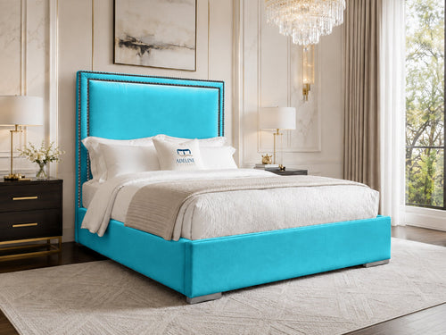 Bumper Beading Panel Upholstered Bed Set with Floor Standing Headboard, Footboard & Storage Upgrade Option