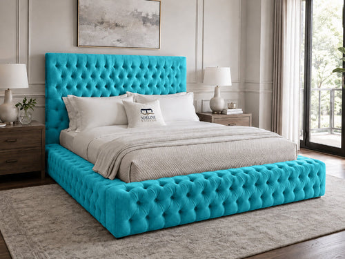 Knightsbridge Button-Tufted Wingback Upholstered Bed Set with Floor Standing Headboard, Footboard & Storage Upgrade Option