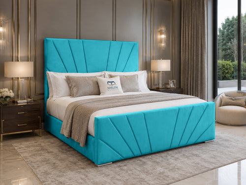 Sydney Sunburst Channel Wingback Upholstered Bed Set with Floor Standing Headboard, Footboard & Storage Upgrade Option