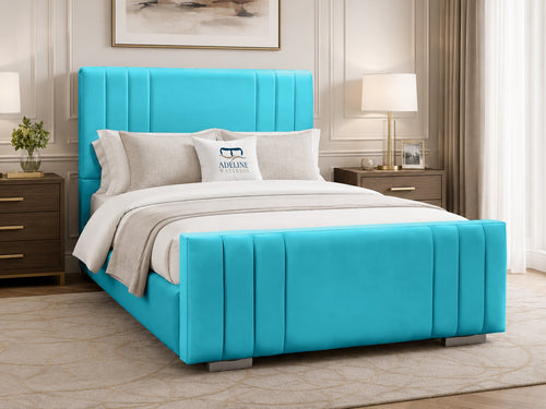Raymond Vertical Channel Wingback Upholstered Bed Set with Floor Standing Headboard, Footboard & Storage Upgrade Option