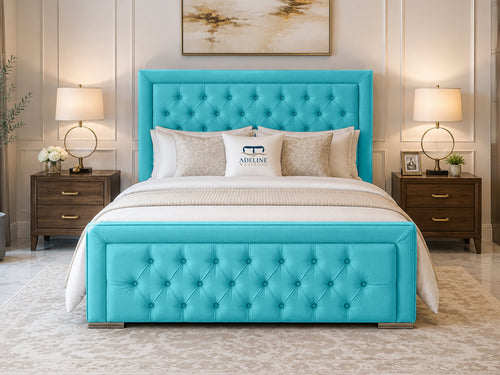 Hilton Button-Tufted Wingback Upholstered Bed Set with Floor Standing Headboard, Footboard & Storage Upgrade Option