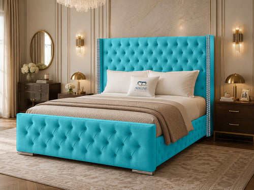 Duchess Button-Tufted Wingback Upholstered Bed Set with Floor Standing Headboard, Footboard & Storage Upgrade Option