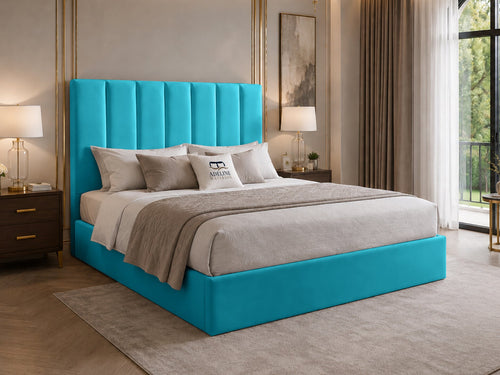 Sarah Vertical Channel Wingback Upholstered Bed Set with Floor Standing Headboard, Footboard & Storage Upgrade Option
