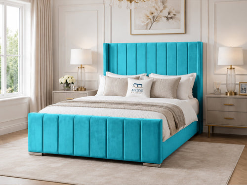 Windsor Vertical Channel Upholstered Bed Set with Floor Standing Headboard, Footboard & Storage Upgrade Option