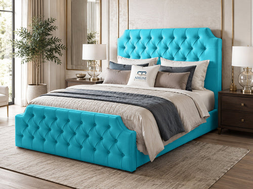 Elizabeth Button-Tufted Upholstered Sleigh Bed Set with Floor Standing Headboard, Footboard & Storage Upgrade Option