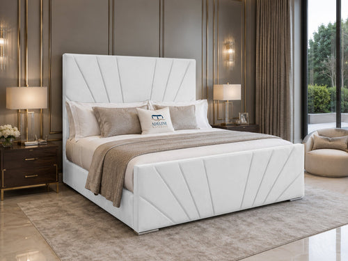 Sydney Sunburst Channel Wingback Upholstered Bed Set with Floor Standing Headboard, Footboard & Storage Upgrade Option