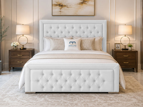 Hilton Button-Tufted Wingback Upholstered Bed Set with Floor Standing Headboard, Footboard & Storage Upgrade Option
