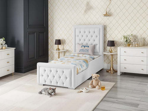 Noha Button-Tufted Kids Upholstered Bed Set with Floor Standing Headboard & Footboard