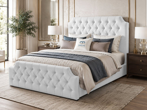 Elizabeth Button-Tufted Upholstered Sleigh Bed Set with Floor Standing Headboard, Footboard & Storage Upgrade Option