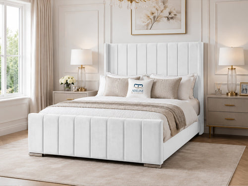 Windsor Vertical Channel Upholstered Bed Set with Floor Standing Headboard, Footboard & Storage Upgrade Option