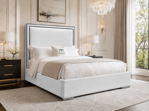 Bumper Beading Panel Upholstered Bed Set with Floor Standing Headboard, Footboard & Storage Upgrade Option