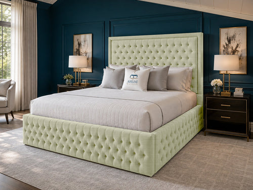 Alderton Chesterfield Upholstered Bed Set with Floor Standing Headboard, Footboard & Storage Upgrade Option