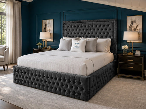 Alderton Chesterfield Upholstered Bed Set with Floor Standing Headboard, Footboard & Storage Upgrade Option