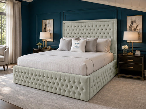 Alderton Chesterfield Upholstered Bed Set with Floor Standing Headboard, Footboard & Storage Upgrade Option
