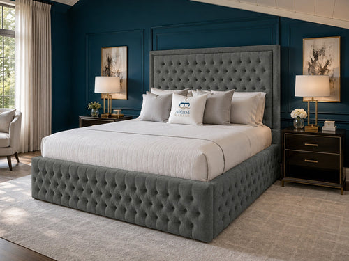 Alderton Chesterfield Upholstered Bed Set with Floor Standing Headboard, Footboard & Storage Upgrade Option