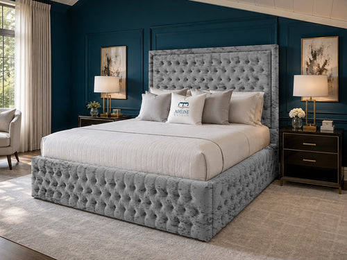 Alderton Chesterfield Upholstered Bed Set with Floor Standing Headboard, Footboard & Storage Upgrade Option