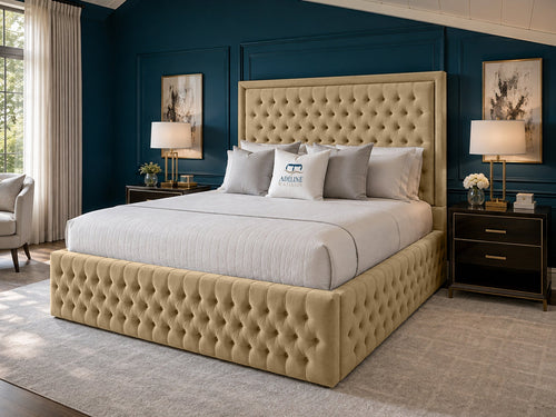 Alderton Chesterfield Upholstered Bed Set with Floor Standing Headboard, Footboard & Storage Upgrade Option