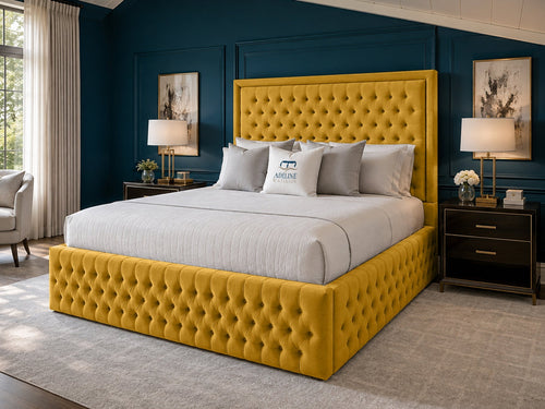 Alderton Chesterfield Upholstered Bed Set with Floor Standing Headboard, Footboard & Storage Upgrade Option