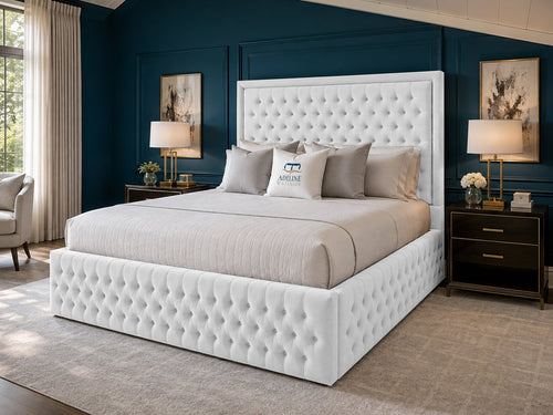 Alderton Chesterfield Upholstered Bed Set with Floor Standing Headboard, Footboard & Storage Upgrade Option