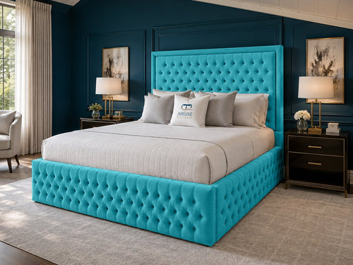 Alderton Chesterfield Upholstered Bed Set with Floor Standing Headboard, Footboard & Storage Upgrade Option