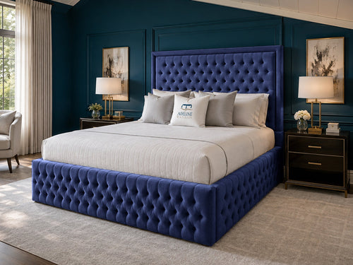 Alderton Chesterfield Upholstered Bed Set with Floor Standing Headboard, Footboard & Storage Upgrade Option