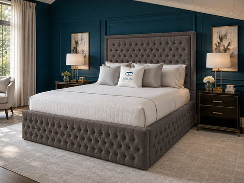 Alderton Chesterfield Upholstered Bed Set with Floor Standing Headboard, Footboard & Storage Upgrade Option