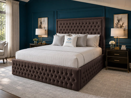 Alderton Chesterfield Upholstered Bed Set with Floor Standing Headboard, Footboard & Storage Upgrade Option