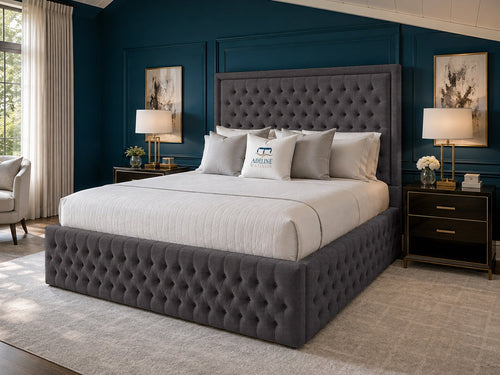 Alderton Chesterfield Upholstered Bed Set with Floor Standing Headboard, Footboard & Storage Upgrade Option