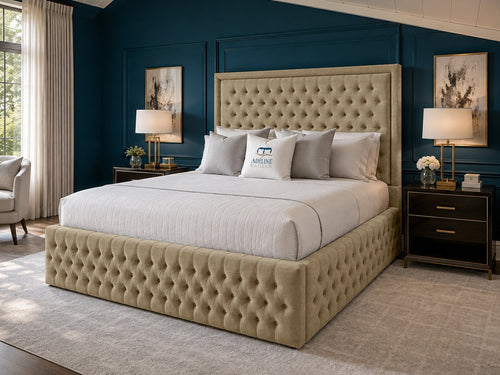 Alderton Chesterfield Upholstered Bed Set with Floor Standing Headboard, Footboard & Storage Upgrade Option