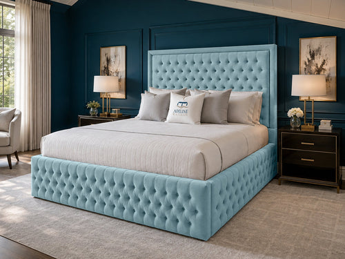 Alderton Chesterfield Upholstered Bed Set with Floor Standing Headboard, Footboard & Storage Upgrade Option