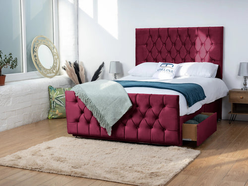 Alisa Button-Tufted Divan Bed Set with Storage Drawers, Floor Standing Headboard & Footboard