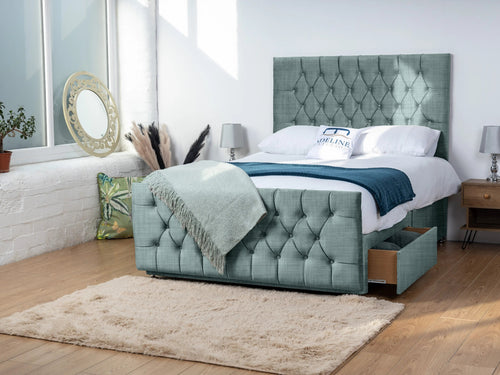 Alisa Button-Tufted Divan Bed Set with Storage Drawers, Floor Standing Headboard & Footboard