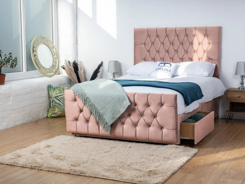 Alisa Button-Tufted Divan Bed Set with Storage Drawers, Floor Standing Headboard & Footboard