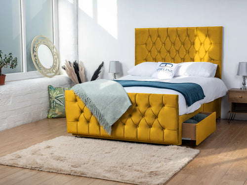 Alisa Button-Tufted Divan Bed Set with Storage Drawers, Floor Standing Headboard & Footboard