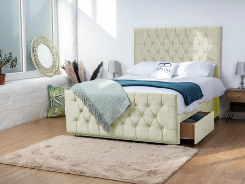 Alisa Button-Tufted Divan Bed Set with Storage Drawers, Floor Standing Headboard & Footboard