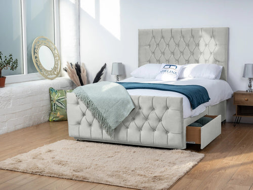 Alisa Button-Tufted Divan Bed Set with Storage Drawers, Floor Standing Headboard & Footboard