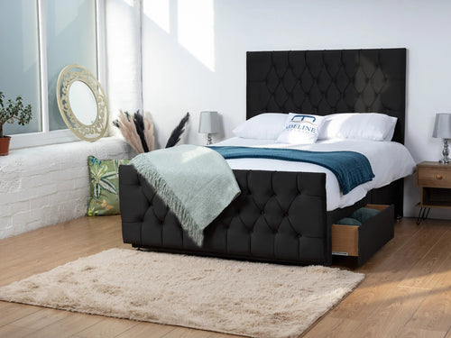 Alisa Button-Tufted Divan Bed Set with Storage Drawers, Floor Standing Headboard & Footboard