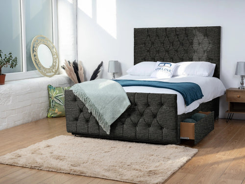 Alisa Button-Tufted Divan Bed Set with Storage Drawers, Floor Standing Headboard & Footboard
