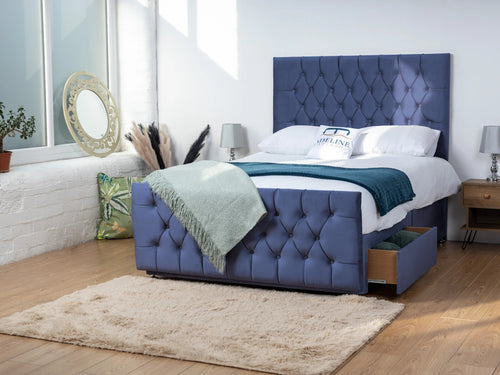 Alisa Button-Tufted Divan Bed Set with Storage Drawers, Floor Standing Headboard & Footboard