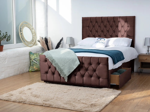Alisa Button-Tufted Divan Bed Set with Storage Drawers, Floor Standing Headboard & Footboard