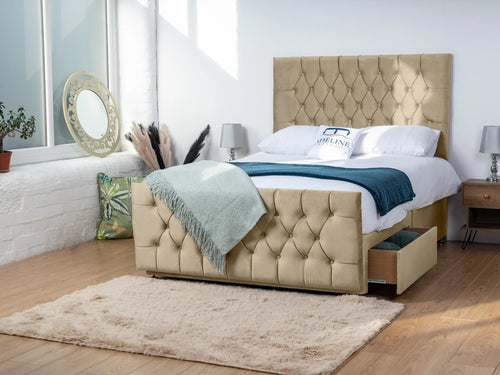 Alisa Button-Tufted Divan Bed Set with Storage Drawers, Floor Standing Headboard & Footboard