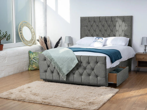 Alisa Button-Tufted Divan Bed Set with Storage Drawers, Floor Standing Headboard & Footboard