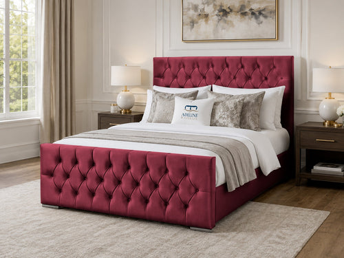 Arabella Button-Tufted Upholstered Bed Set with Floor Standing Headboard, Footboard & Storage Upgrade Option