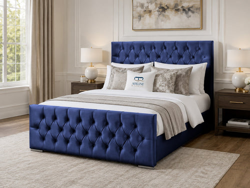 Arabella Button-Tufted Upholstered Bed Set with Floor Standing Headboard, Footboard & Storage Upgrade Option